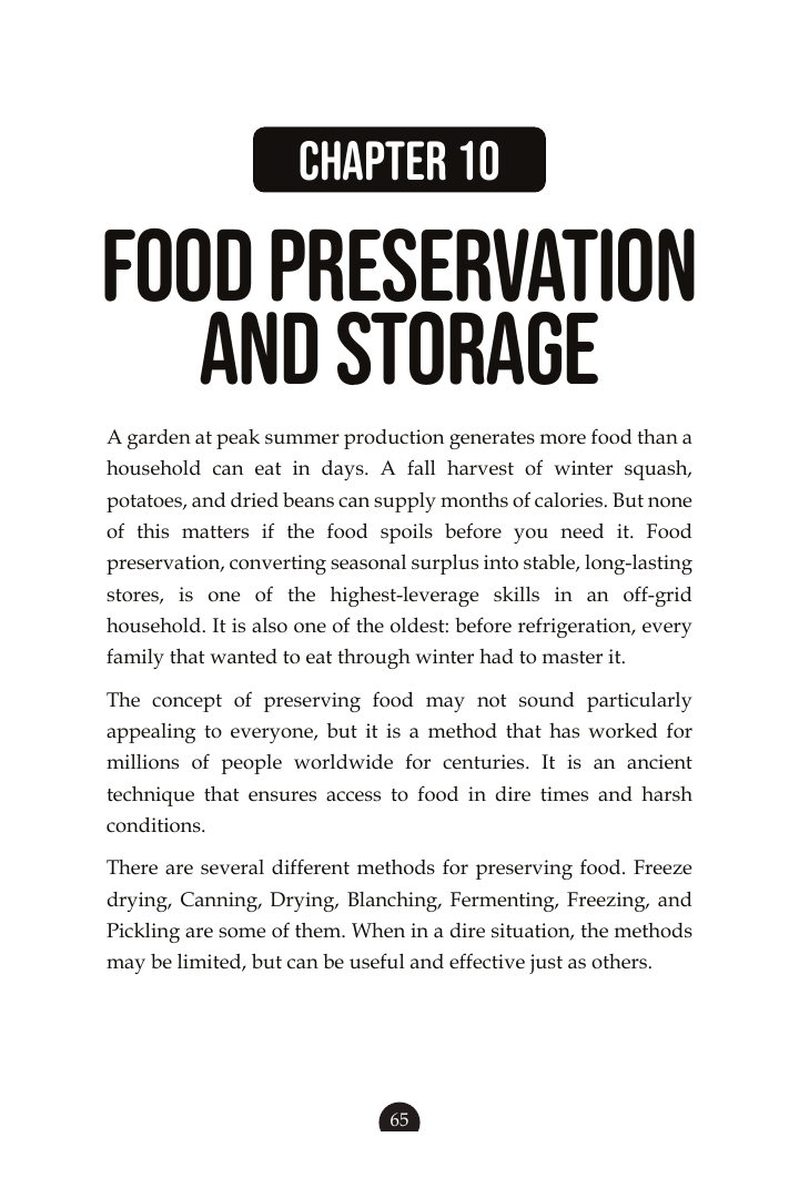Interior page from the food preservation chapter of The Off-Grid Survival Manual